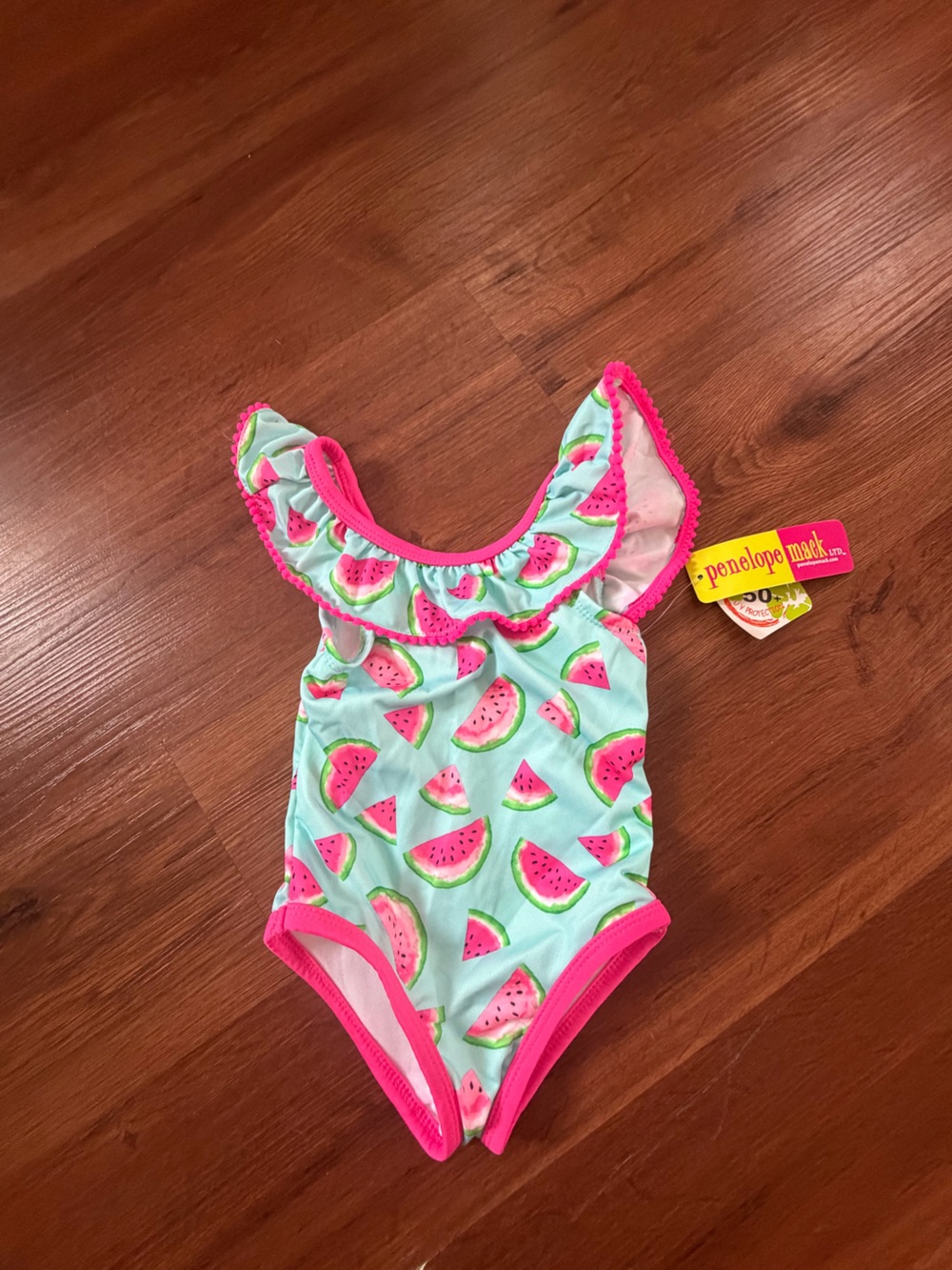 Penelope Mack Pink & Aqua Watermelon Ruffle One-Piece